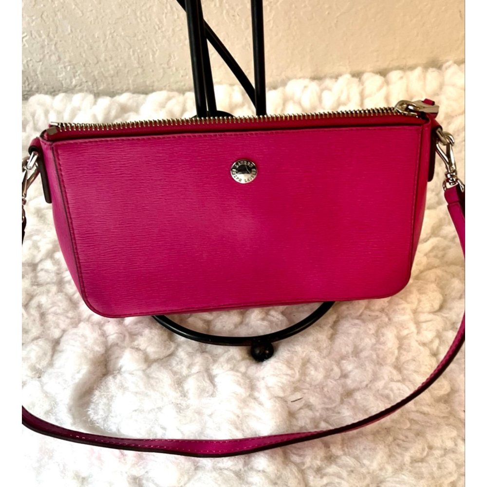 Lauren Ralph Lauren Mini Leather Blaike Shoulder Bag in a bright pink color